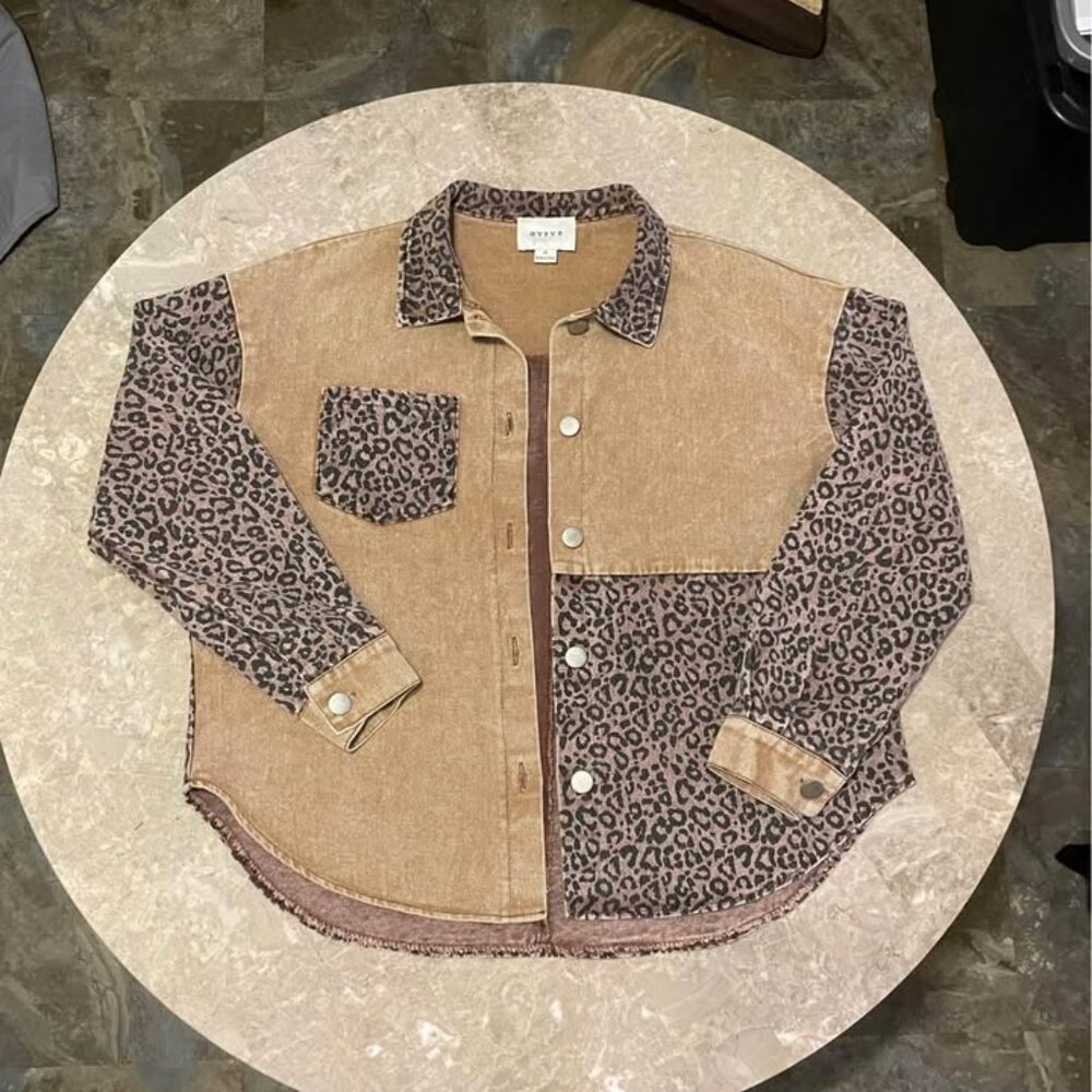 Hyfve Boutique Denim Patchwork Jacket. Cheetah/Le… - image 4